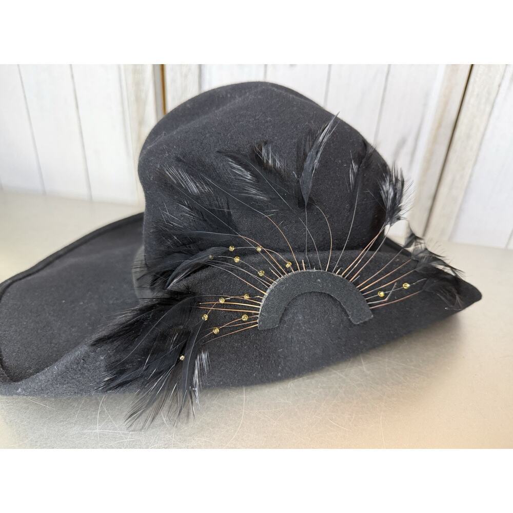 Vintage Geo W. Bollman Black Felt Ladies Hat w/ Feathers Doeskin 100% Wool USA